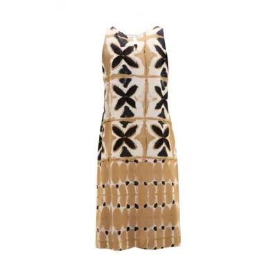 One Beige And Black Viscose Midi Dress In Brown