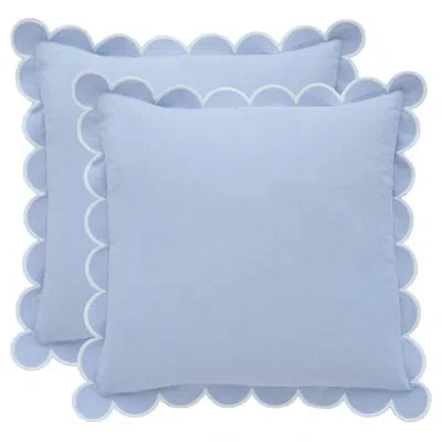 One Blue Scalloped Pillow Cover - Set Of 2-18 X 18 Inch - Scallop Pillow Cover - Scalloped Pillows - Sca