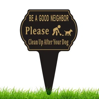 One Clean Up After Your Dog No Pooping Sign, 13.6"x9.6" Metal Sign For Yard With Integrated Stake, Doubl In Black