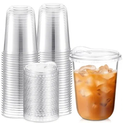 One Clear Plastic Cups With Strawless Sip Lids Disposable Round Bottom Togo Cups For Coffee Smoothie Col In Transparent