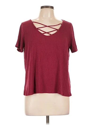 Pre-owned One Clothing Short Sleeve Top Burgundy Keyhole Neckline Tops