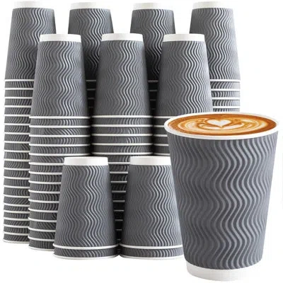 One Coffee Cups 12 oz 120 Pack, Corrugated Insulated Ripple Wall Disposable Paper Coffee Cups 12oz, To G In Gray