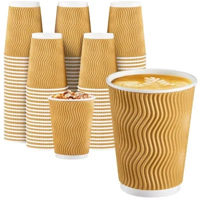 One Coffee Cups 12 oz 150 Pack, Insulated Ripple Wall Paper Coffee Cups 12 Oz, Disposable Coffee Cups, H In Champagne