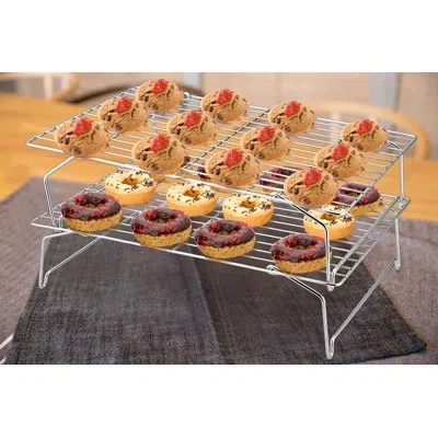 One Cooling Rack Set Of 2, 2-tier Stackable Stainless Steel Wire Racks For Baking Cooking Cooling Roasti In Silver