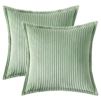 One Corduro Spring Throw Pillow Covers 18x18 Set Of 2, Neutral Decorative Soft Boho Couch Pillow Covers  In Green