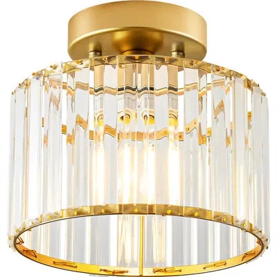 One Crystal Gold Semi Flush Mount Ceiling Light, Modern Hallway Light Fixture, Metal Close To Lamp For B