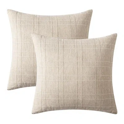 One Decorative Linen Check Throw Pillow Covers Neutral Farmhouse Vintage Pillow Covers 20x20 Set Of 2 Bo In Natural Beige
