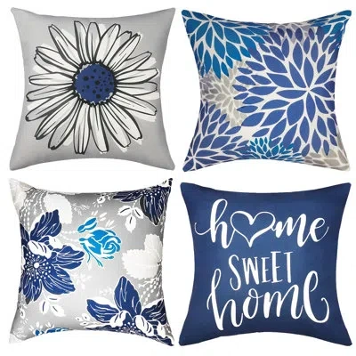 One Decorative Throw Pillow Covers Set Of 4 Blue Pillow Covers 18x18 Inch Throw Pillow Cases Linen Squar