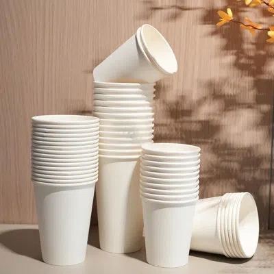 One Disposable Paper Coffee Cups 12 oz 100 Count, Leak-proof Paper Cups 12 Oz, Sturdy White Coffee Cups 