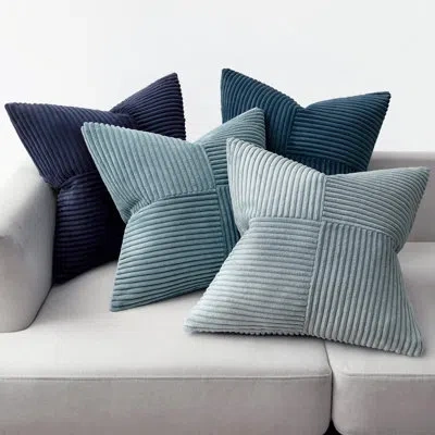 One Dusty Blue Navy Farmhouse Throw Pillow Covers 18x18 Inch Set Of 4 Boho Patchwork Gradient Cushion Ca
