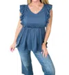 One Eleven North Before Now Ruffled Babydoll Top In Navy In Blue