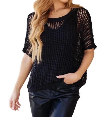 One Eleven North Coastal Dreams Fishnet Top In Black In Blue