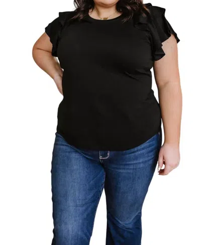 One Eleven North Come Fly With Me Flutter Sleeve Top In Black