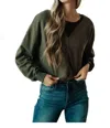 One Eleven North Just A Casual Crop Pullover Top In Olive Green In Green