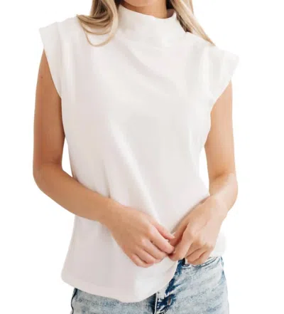 One Eleven North Overqualified Mock Neck Cap Sleeve Top In White