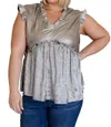 One Eleven North Shine On Metallic Peplum Top In Silver In Silver