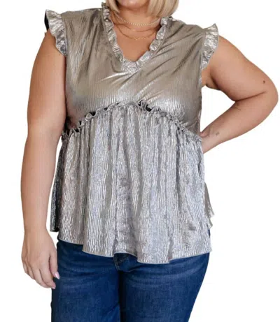 One Eleven North Shine On Metallic Peplum Top In Silver