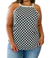 One Eleven North Start The Races Checkered Halter Top In Black And White In Black