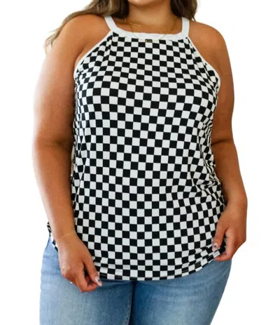 One Eleven North Start The Races Checkered Halter Top In Black And White