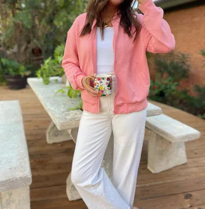 One Eleven North Tagalong Textured Bomber Jacket In Salmon In Multi