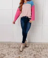 One Eleven North Textured Color Block Pullover Hoodie In Pink Multi