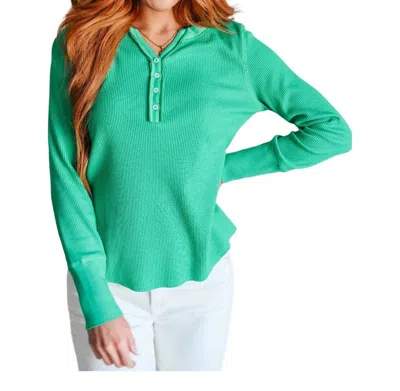 One Eleven North Waffle Knit Henley Top In Green