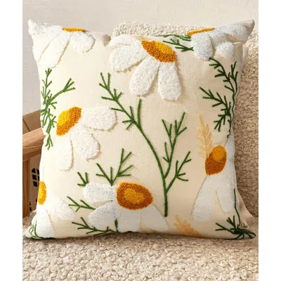 One Embroidered Throw Pillow Cover - 18x18 Decorative Pillow Cover With Zipper Aesthetic Cute Design Boh In Yellow