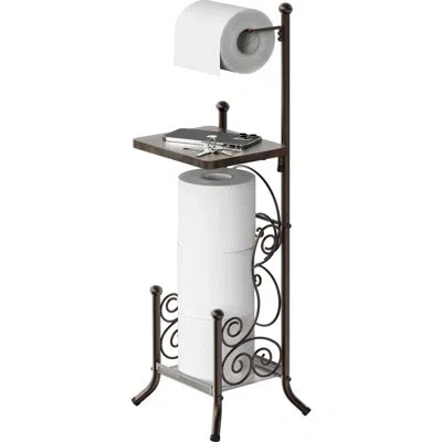 One English Style Bathroom Toilet Tissue Roll Holder Stand With Shelf, Bronze