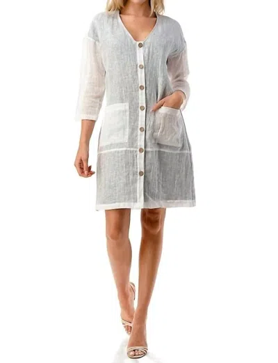One Essence Lana Linen Dress In Indigo Plant Dye In White