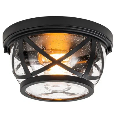 One Flush Mount Ceiling Light Fixture Black, 2-light Modern Farmhouse Porch Light Ceiling Mount For Outd