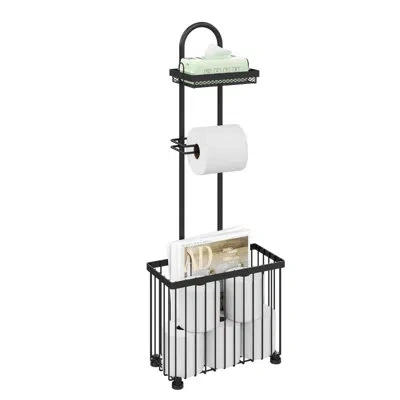 One Freestanding Toilet Paper Holder Toilet Tissue Rack Scroll Stand Roll Dispenser With Storage Shelf R