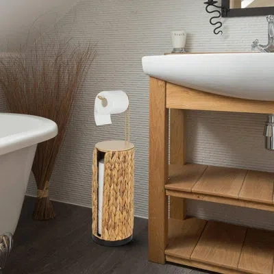 One Freestanding Toilet Paper Holder With Storage,3 Rolls Of Tissue Holder For Bathroom,handmade Woven T In Multi