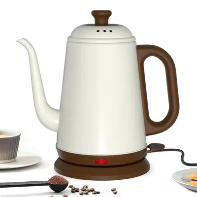 One Gooseneck Electric Kettle, 1l Water Boiler, Pour Over Coffee & Tea, 1000w Fast Heating, Stainless St In White