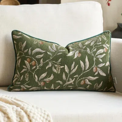 One Green Floral Throw Pillow Cover 12 X 20 Inch Rectange Luxury Decorative Lumbar Pillow Cover For Couc