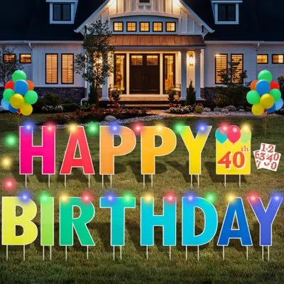 One Happy Birthday Yard Sign With Stakes, Customizable Age Birthday Sign With 32.8 Ft Colorful Led Light In Multi