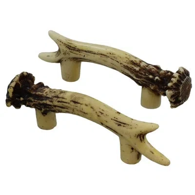 One Heavy Duty 3" Antler Pull / Cabinet / Drawer Knobs (2 Pack) - 2 Sizes Of Screws And Washers Included In Beige (metallic)