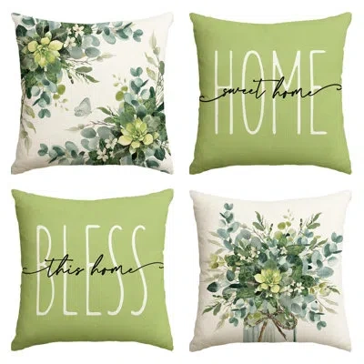 One Home Sweet Home Eucalyptus Leaves Green Throw Pillow Covers, 18x18 Inch Spring Summer Seasonal Decor