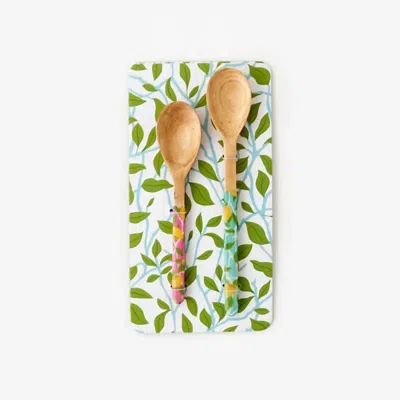 One Hundred 80 Degrees Pair Of Wooden Spoons In Lemon In Blue