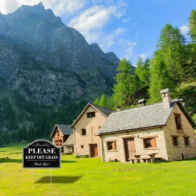 One Keep Off Grass Sign- 2 Pack, 12x9 Inches Please Keep Dogs Off Grass Sign For Yard With Stakes- Stay  In Black