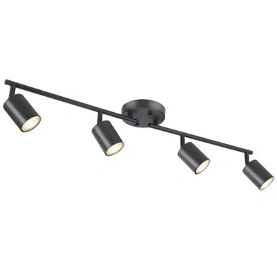 One Led 4 Light Track Lighting Kit, Black 4 Way Ceiling Spot Lighting, Flexibly Rotatable Light Head For