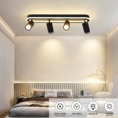 One Led 4 Light Track Lighting Spotlight Kit, Black Ceiling Spotlights, Modern Track Light Fixture With 