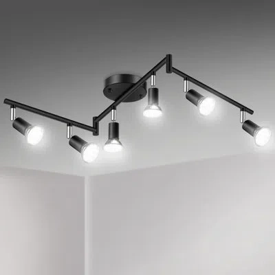 One Led 6 Light Track Lighting Kit, 46.5'' 6 Way Ceiling Spot Lighting, Flexibly Rotatable Head, Track L In Black