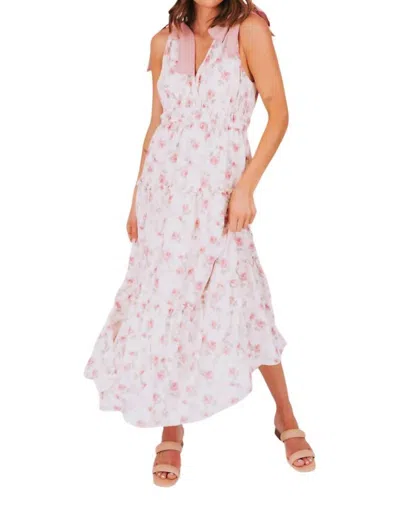 One Loved Babe Floral Ribbon Tie Dress In Cream In White