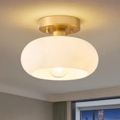 One Mid-century Modern Gold Semi Flush Mount Ceiling Light, Kitchen Ceiling Light Fixture With Glass Sha