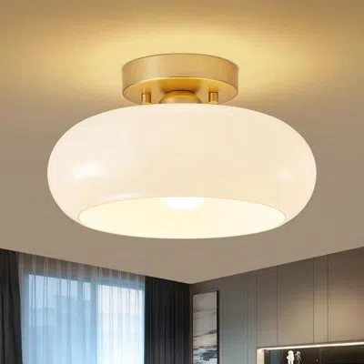 One Mid-century Modern Gold Semi Flush Mount Ceiling Light, Kitchen Ceiling Light Fixture With Glass Sha