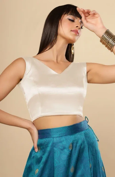 One Minute Saree® Amiya Off White Satin Comfort Stretch Saree Blouse For Women