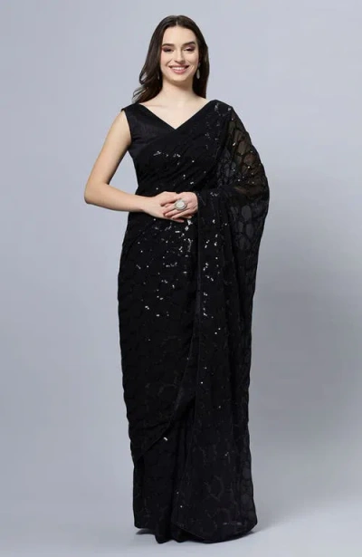 One Minute Saree® Anna Black Faux Georgette Sequins Ready To Wear Saree