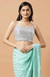 One Minute Saree® Ariel Silver Sequin Adjustable Spaghetti Strap Criss Cross Tie-back Blouse In Gray
