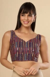 One Minute Saree® Bianca Burgundy Georgette Embellished Shimmer Readymade Saree Blouse For Women In Burgundy