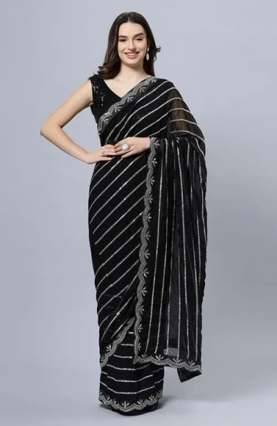 One Minute Saree® Briony Black & Silver Abla Work Georgette Ready To Wear Saree